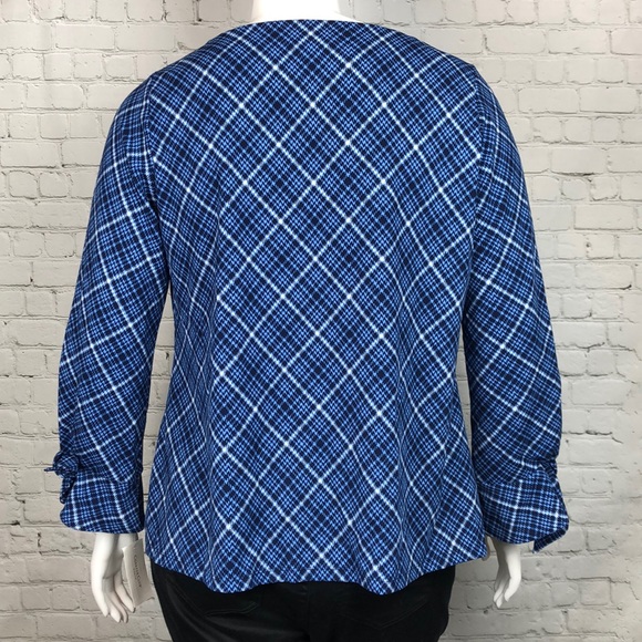 1X 2X 3X Charter Club Blue Plaid Bell Sleeve Top - Picture 3 of 6